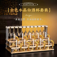 Bộ ly rượu vang trắng cao cấp bằng vàng lá sáng tạo, ly nhỏ, bình đựng rượu pha lê, giá để rượu