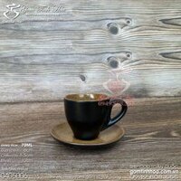 Bộ ly tách sứ uống cà phê espresso 70ml gốm sứ Bát Tràng cao cấp men đen lòng gốm - Ly cafe &amp; đĩa sứ