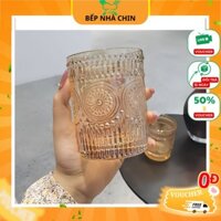 Bộ Ly Thủy Tinh Hana Và Khay Đựng Cốc Thuỷ Tinh Màu Hổ Phách Cao Cấp Sang Trọng MC41