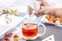 Bộ ly thủy tinh pha trà có nắp hình mèo, túi lọc trà bằng lúa mạch - Chính hãng