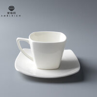 Bộ Ly Uống Cà Phê Latte Cappucino, Ly Uống Trà Kèm Đĩa Bằng Sứ Dung Tích Lớn Trắng Tráng Men