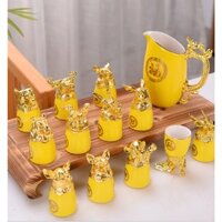 Bộ ly uống rượu 12 con giáp phong cách trung hoa chất liệu gốm sứ cao cấp