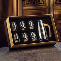 Bộ ly uống rượu pha lê 6 chén mắt trâu vẩy vàng cao cấp sang trọng GS130