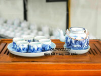 Bộ ly uống trà đẹp vung lõm chỉ vàng