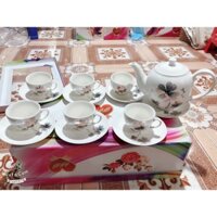 Bộ ly uống trà kem khay sứ