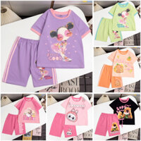 Bộ mặc nhà bé gái quần lửng thun cotton hiệu Sun&Moon cho bé gái từ 13kg đến 36kg - Mebena