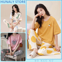 Bộ mặc nhà, bộ ngủ nữ cotton quần dài áo cộc tay có lót thoải mái thoáng mát, màu sắc trẻ trung bigsize bộ bầu 115 C-9