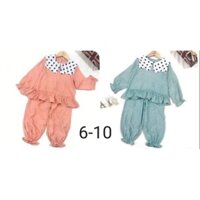 Bộ mặc nhà cao cấp thương hiệu SADOPPILL cho bé gái 6 tuổi đến 10 tuổi (bộ baby doll dài cổ sen chấm bi)