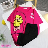 Bộ Mặc Nhà Cho Bé Gái Tay Ngắn Quần Lửng In Hình Chú Vịt (4 – 9 tuổi)