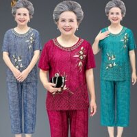 Bộ mặc nhà cho người già, quần áo phụ nữ trung niên chất vải thun siêu mát