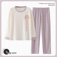 Bộ Mặc Nhà Cổ Tròn Dài Tay Chất Liệu Cotton Mềm Mịn Thấm Hút Hàng Qc - Tím The Seoul 6123,M