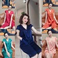 Bộ mặc nhà cộc lửng, bộ pijama lụa satin cao cấp tay ngắn quần lửng siêu hot 2022-CÓ TÚI QUẦN