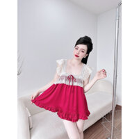 Bộ mặc nhà, đồ ngủ Pijama nữ áo phối ren to tay cánh tiên quần bèo đùi latin cao cấp. Size từ 40-70kg