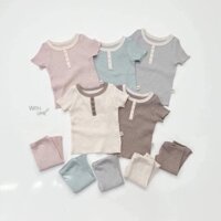 Bộ mặc nhà Hàn quốc Lime Blue thun gân