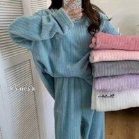 Bộ mặc nhà lông mềm siêu ấm, bộ ngủ bông gam màu pastel độc lạ haingf loại 1 hot hit - Màu Tím