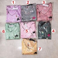 Bộ mặc nhà lụa satin thoáng mát, bộ ngủ cộc họa tiết kẻ sọc