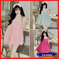Bộ mặc nhà nữ bộ cánh tiên chất kẻ mềm mặc hè mát mẻ kẻ caro PANOSI - B808