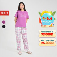 Bộ mặc nhà nữ CANIFA áo cộc tay quần dài kẻ caro 6LS24W002