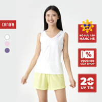 Bộ mặc nhà nữ CANIFA chất liệu cotton áo sát nách cổ tim quần đùi 6LS23S008