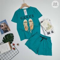 Bộ mặc nhà nữ mùa hè , đồ bộ bigsize chất cotton  in hình giày gu chì