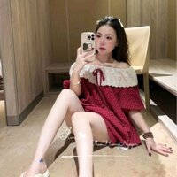 Bộ mặc nhà nữ quần đùi áo cổ bèo hoa nhí chất vải đũi mềm mát LOAN1