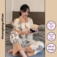 Bộ Mặc Nhà, Pijama Lụa, Bộ Ngủ Nữ Áo Cộc Tay Quần Dài Chất Liệu Mango loại 1 Thiết Kế Siêu Xinh Sang Trọng