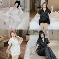 Bộ Mặc Nhà, Pijama Lụa, Bộ Ngủ Nữ Mùa Hè Áo Cộc Tay Quần Đùi Chất Liệu Lụa Gấm Thiết Kế Siêu Xinh Sang Trọng