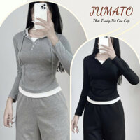 Bộ mặc nhà thu đông nữ dáng thể thao chất thun mềm mại Jumato, bộ quần áo thu đông nữ áo dài tay phối quần hcom3222