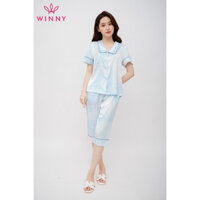 Bộ Mặc Nhà WINNY Đồ Ngủ Kiểu Pijama Tay Cộc Quần Ngố Chất Lụa Satin 1MNSA22166N