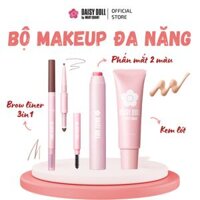 Bộ Makeup Đa Năng Gồm Kẻ Mày 3in1, Phấn Mắt 2 Màu Dạng Thỏi &amp; Kem Lót Bắt Sáng Daisy Doll Nhật Bản