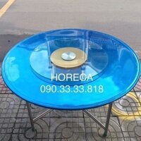 bộ mâm xoay bàn ăn inox 304 sọc vàng cao cấp Ø800mm bao gồm đế inox vàng Ø380mm, mặt kính cường lực Ø800mm trong suốt