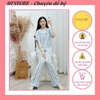 Bộ mango xanh sọc dài, cổ dúng tiểu thư - Hàng thiết kế cao cấp loại 1 freesize dưới 58-60kg