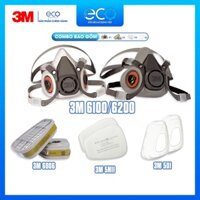 Bộ mặt nạ 3M lọc hơi hữu cơ 6100/ 6200 với phin lọc 6001, 6003, 6004, 6006 kết hợp tấm lọc bụi 5N11 cùng nắp giữ 501
