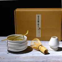 Bộ Matcha 4 trong 1 Máy đánh trứng tre Teaspoon Bát sứ Bộ trà truyền thống Dụng cụ pha trà tại nhà Phụ kiện Quà tặng sinh nhật