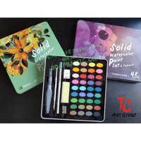 Bộ Màu Nước Nén Marie's (Solid Watercolor Paint Set & Pigment) (Giấy vẽ, cọ nước, cọ, bút chì, tẩy, gọt..)