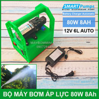 Bộ máy bơm áp lực mini 12V 80W ắc quy 8Ah tự động