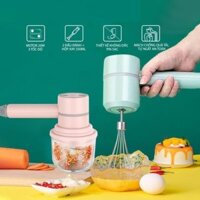 Bộ Máy Đánh Trứng Kèm Xay Tỏi Ớt, Đánh Kem, Trộn Bột, Máy Cầm Tay Không Dây Đa Năng Tiện Dụng 3 Trong 1