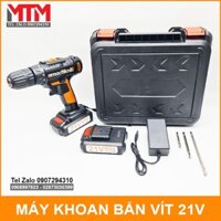 Bộ máy khoan bắn vít cầm tay pin 21V kèm 2 viên pin 2000mah