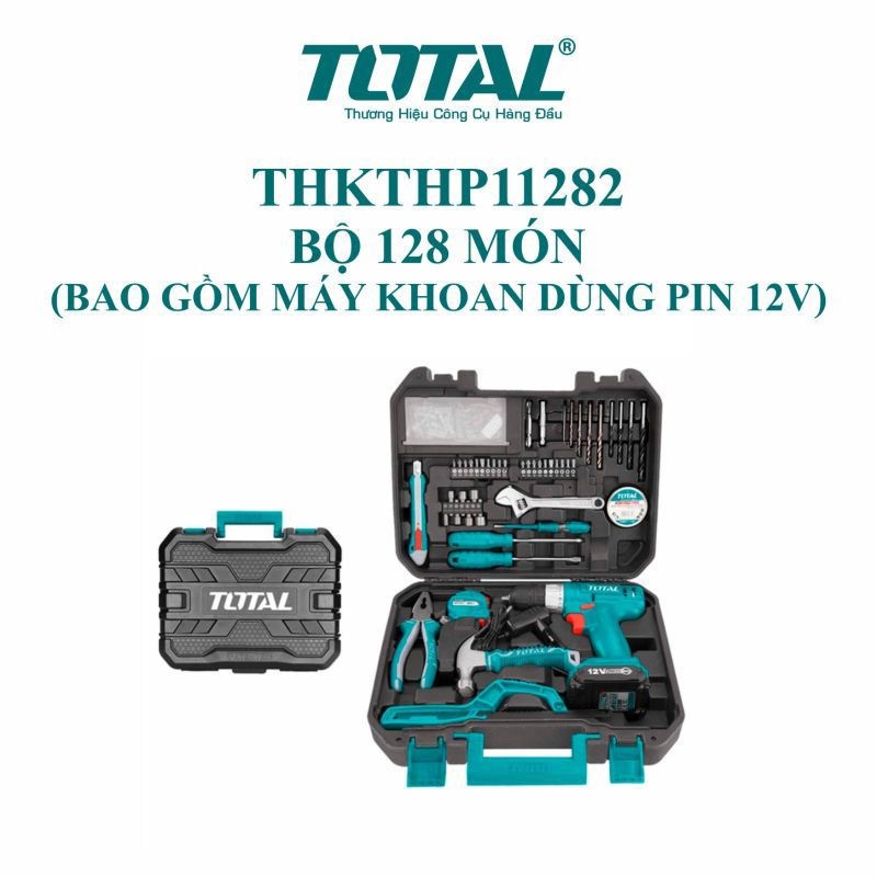 Bộ máy khoan pin và đồ nghề cầm tay 128 chi tiết Total THKTHP11282
