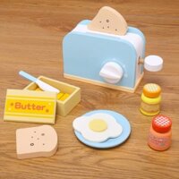 Bộ máy nướng bánh mì cho bé bằng gỗ Bread Maker 14 chi tiết, đồ chơi gỗ nấu ăn