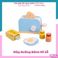 Bộ máy nướng bánh mì cho bé bằng gỗ Bread Maker 14 chi tiết, đồ chơi gỗ nấu ăn Thegioidochoi1104