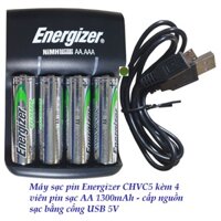 Bộ máy Sạc Pin AA- AAA kèm 4 viên pin sạc AA 1300 mAh/ 2000mAh ENERGIZER CHVC5