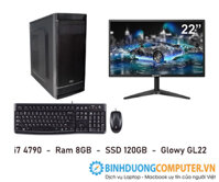 Bộ máy vi tính văn phòng CPU Intel Core i7 4790 - Ram 8GB - SSD 120GB - Glowy GL22