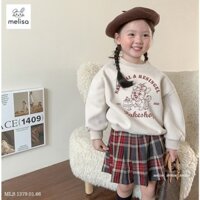 Bộ Melisa áo da cá đen tuần lộc / be cún - chân váy kaki liền quần kẻ đỏ size 2 - 12y