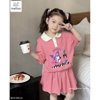 Bộ Melisa Kuromi áo Polo hồng cam cổ trắng + chân váy BG size 2-12y