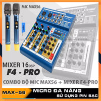 Bộ Mic Hát Karaoke Gia Đình Bàn Trộn Mixer F4 Pro + Bộ 2 Micro Không Dây Đa Năng Max 56 - Hút Âm Tốt Chống Hú Hiệu Quả Mixer Yamaha Tích Hợp Vang Số 16 Chế Độ Vang