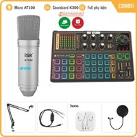 Bộ Mic Hát Livestream Sound Card K300 & Mic ISK AT100 . Âm Thanh Cực Hay , Dễ Dàng Lắp Đặt . Bảo Hành 12 Tháng