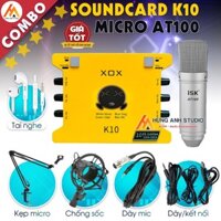 Bộ Mic Hát Livstream Soundcard K10 & ISK AT100 Thu âm karaoke Chuyên Nghiệp đầy đủ phụ kiện