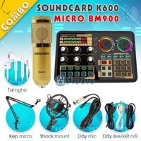 Bộ Mic Hát Thu Âm BM900+ Soundcard K600 livestream chuyên nghiệp đầy đủ phụ kiện