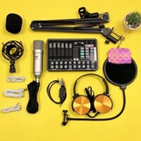 Bộ mic hát thu âm livestream ISK AT100-Sound card H9 có Auto-tune tích pin bluetooth kèm chân kẹp màng lọc dây live MA2